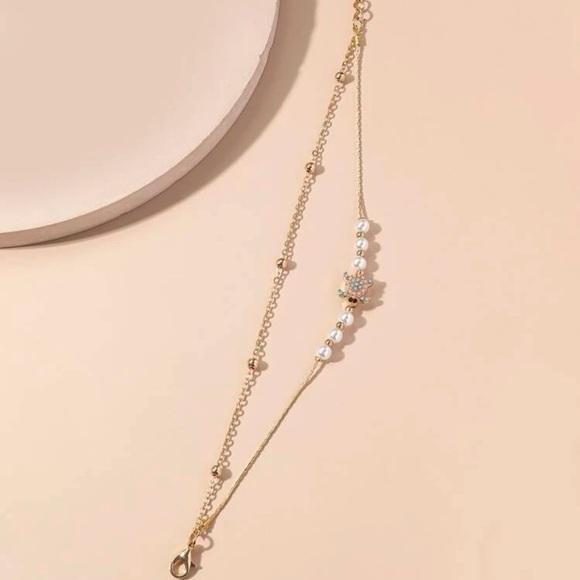 Faux Pearl and Turtle Layered Anklet Golden - Picture 7 of 7